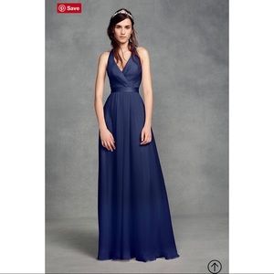 Vera Wang Chiffon Halter Dress with Tulle Bow